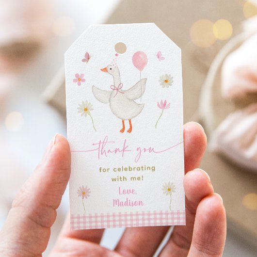 Een Gekke Goose Spring Pink Daisy Verjaardag Cadeaulabel