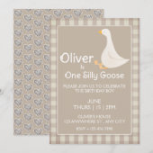 Een Gekke Goose Tan Gingham eerste verjaardagsfees Kaart (Voorkant / Achterkant)