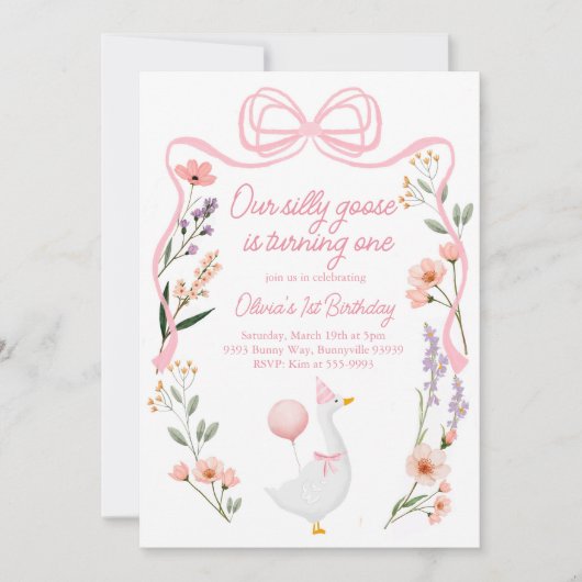 Een Gekke Goose uitnodiging Wildflowers roze boog (Voorkant)