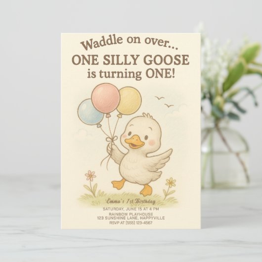 Een Gekke Goose Verjaardag - 1e Verjaardag Kaart (Staand voorkant)