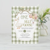 Een Gekke Goose Verjaardag Sage Green Gingham Kaart (Staand voorkant)