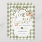 Een Gekke Goose Verjaardag Sage Green Gingham Kaart (Voorkant / Achterkant)