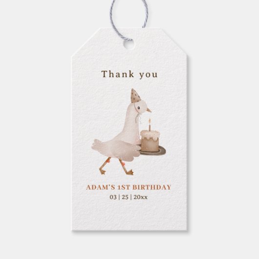 Een Gekke Goose verjaardagsuitnodiging, Goose 1st  Cadeaulabel (Voorkant)