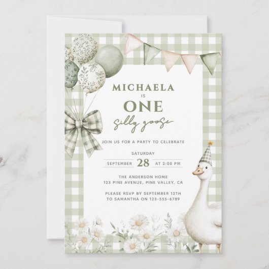 Een Gekke Goose Waterverf eerste verjaardag groen Kaart (Voorkant)