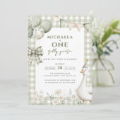 Een Gekke Goose Waterverf eerste verjaardag groen Kaart (Staand voorkant)