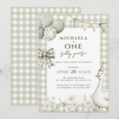 Een Gekke Goose Waterverf eerste verjaardag groen Kaart (Voorkant / Achterkant)