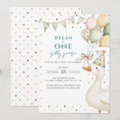 Een Gekke Goose Waterverf Eerste Verjaardag Kaart (Voorkant / Achterkant)