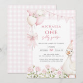 Een Gekke Goose Waterverf eerste verjaardag roze Kaart (Voorkant / Achterkant)