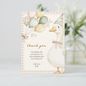 Een Gekke Goose Waterverf Gingham 1e Verjaardag Bedankkaart (Staand voorkant)