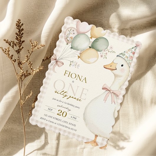 Een Gekke Goose Waterverf Gingham 1e Verjaardag Kaart