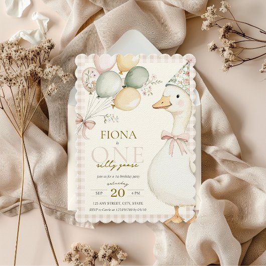 Een Gekke Goose Waterverf Gingham 1e Verjaardag Kaart