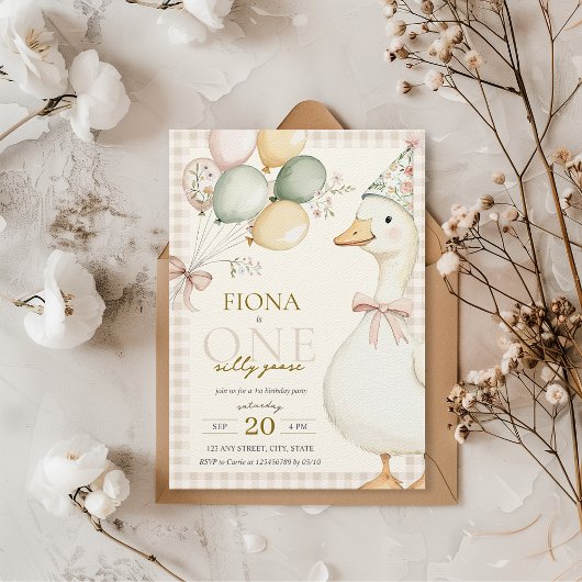 Een Gekke Goose Waterverf Gingham 1e Verjaardag Kaart