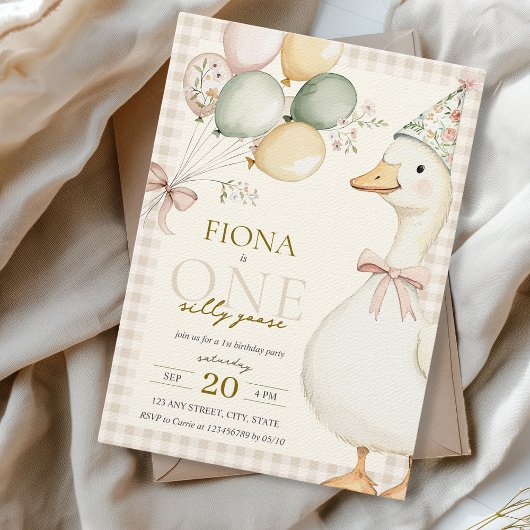 Een Gekke Goose Waterverf Gingham 1e Verjaardag Kaart