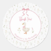Een Gekke Goose Wildflower Pink Bow 1e verjaardag Ronde Sticker (Voorkant)