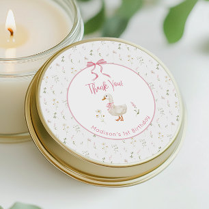 Een Gekke Goose Wildflower Pink Bow 1e verjaardag Ronde Sticker