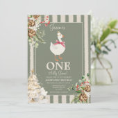 Een Gekke Goose Winter Greenery Pine 1st Birthday Kaart (Staand voorkant)