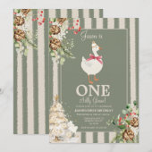 Een Gekke Goose Winter Greenery Pine 1st Birthday Kaart (Voorkant / Achterkant)
