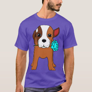 Een gekke hond met een roos t-shirt
