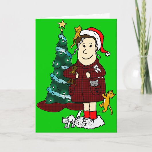 'Een gekke kat dame kerst' Feestdagen Kaart (Voorkant)