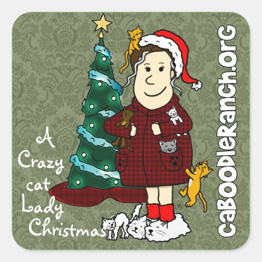 'Een gekke kat dame kerst' Vierkante Sticker (Voorkant)