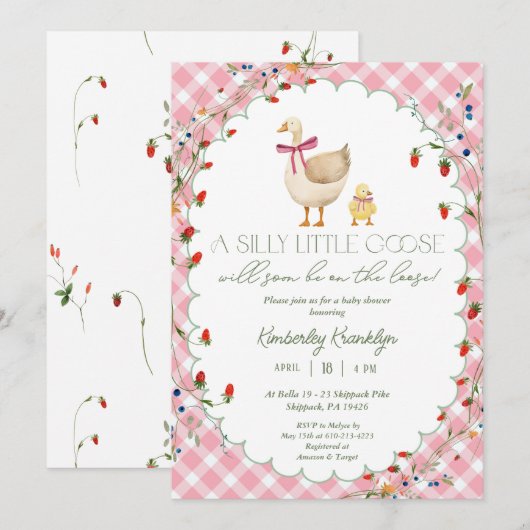 Een Gekke Little Goose Pink Gingham Girl Baby show Kaart (Voorkant / Achterkant)