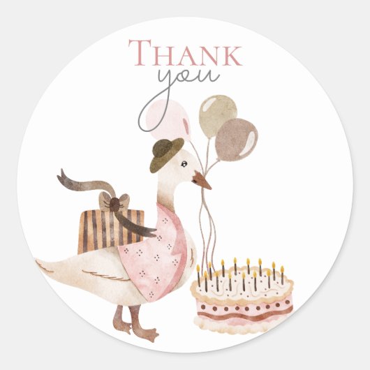 Een Gekke Verjaardag Gans Dank u Ronde Sticker (Voorkant)