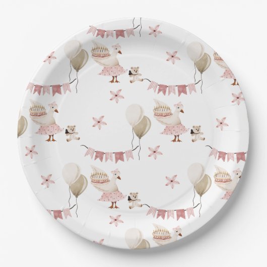 Een Gekke  Verjaardag Gans Waterverf Papieren Bordje (Voorkant)