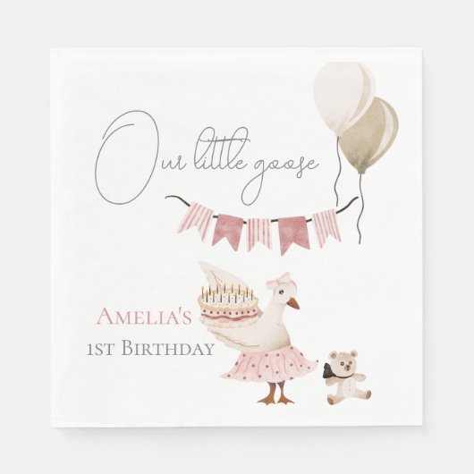 Een Gekke  Verjaardag Gans Waterverf Servet (Voorkant)