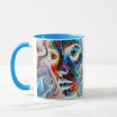 Een gekleurd abstract portret met een vrouwelijk g mok (Links)