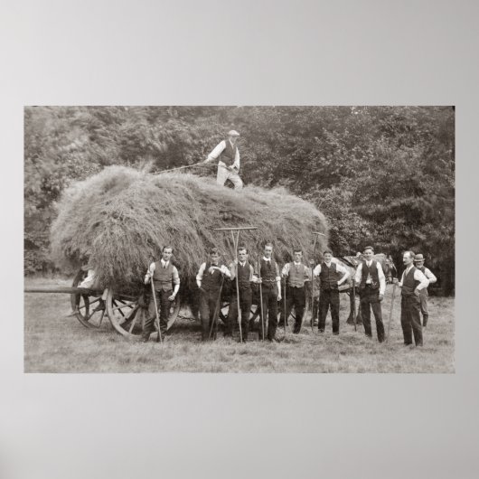 Een geladen hooiwagen en werknemers poster (Voorkant)