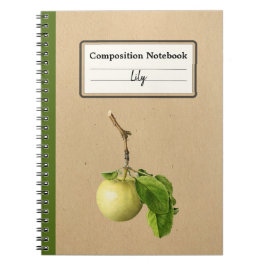 Een gele appel met bladeren gepersonaliseerde comp notitieboek