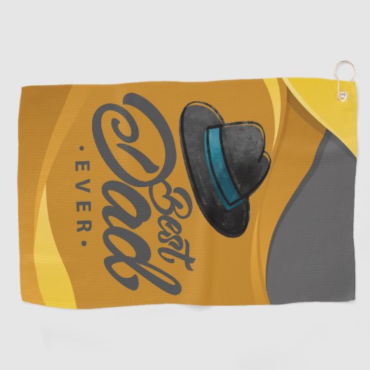 Een gele en grijze handdoek met een pet en beste v (Horizontaal)