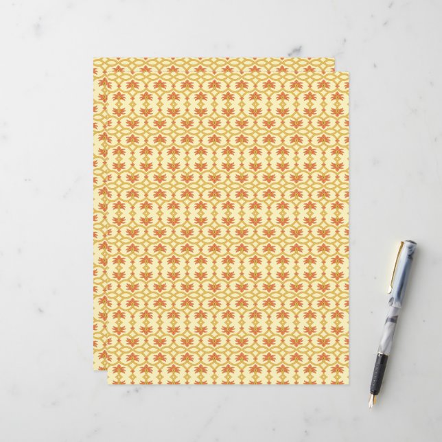 Een gele en witte achtergrond met een ingewikkelde (Voorkant / Achterkant in situ)