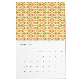 Een gele en witte achtergrond met een ingewikkelde kalender