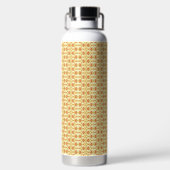 Een gele en witte achtergrond met een ingewikkelde waterfles (Achterkant)