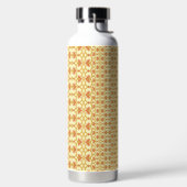 Een gele en witte achtergrond met een ingewikkelde waterfles (Links)