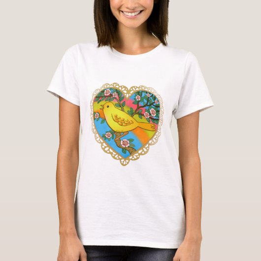 Een Gele Hart Vogel T-Shirt (Voorkant)