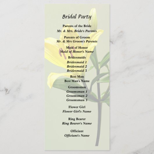 Een Gele Lelie Programmakaart (Achterkant)