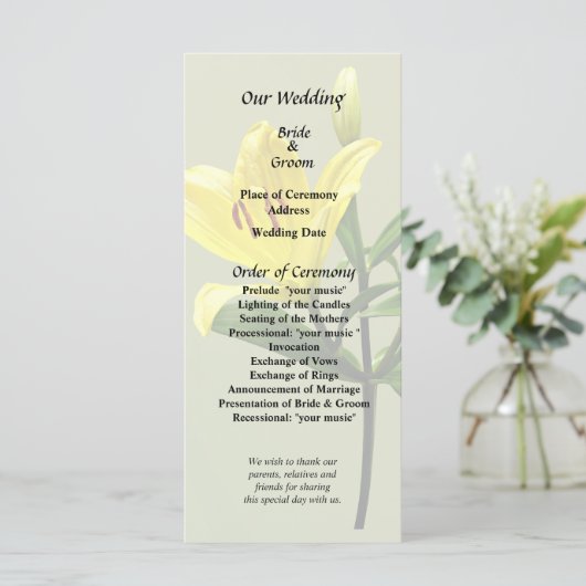 Eén gele Lily Programmakaart (Staand voorkant)