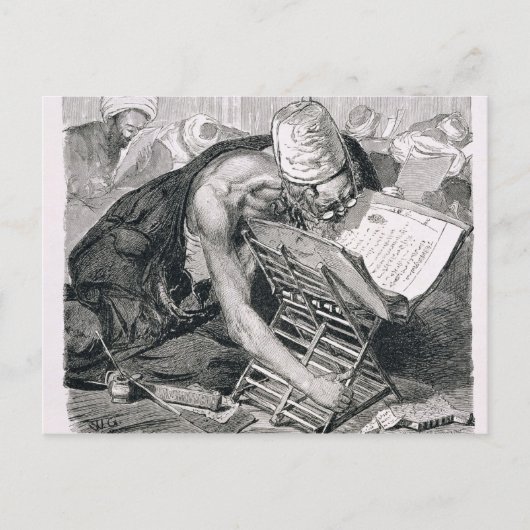 Een geleerd Man geabsorbeerd in de Koran Briefkaart (Voorkant)