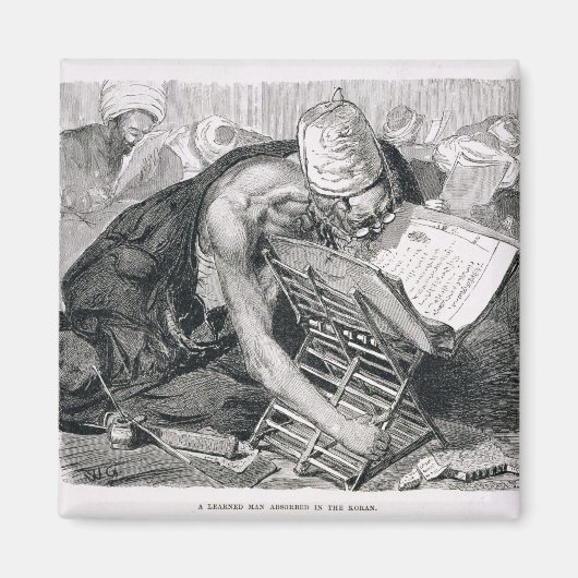 Een geleerd Man geabsorbeerd in de Koran Magneet (Voorkant)