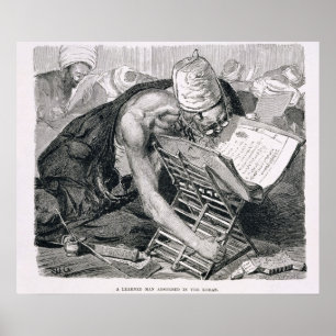 Een geleerd Man geabsorbeerd in de Koran Poster