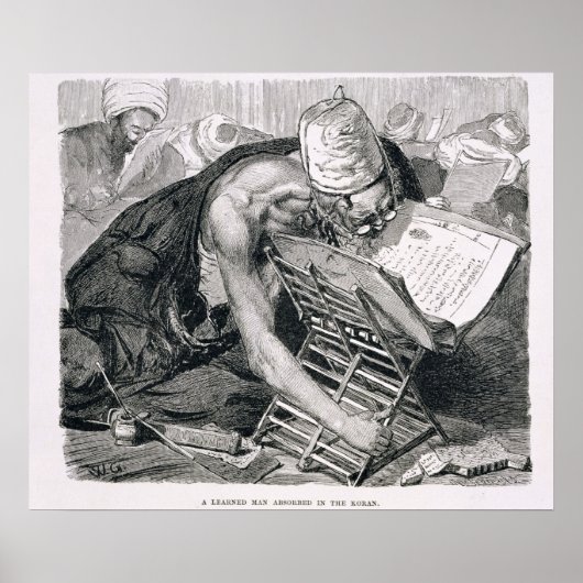 Een geleerd Man geabsorbeerd in de Koran Poster (Voorkant)