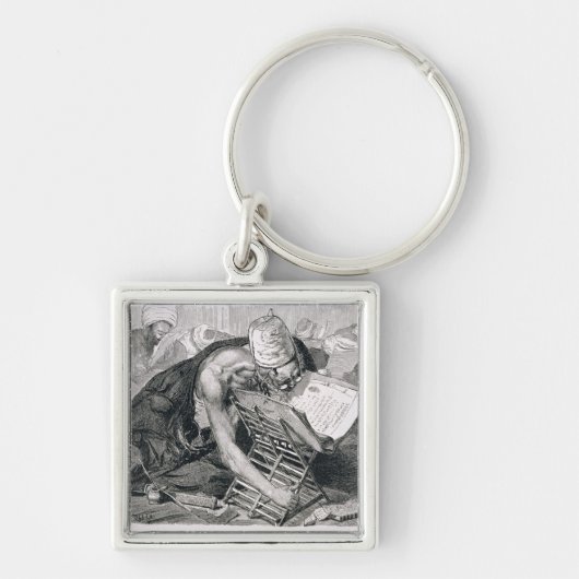 Een geleerd Man geabsorbeerd in de Koran Sleutelhanger (Voorkant)