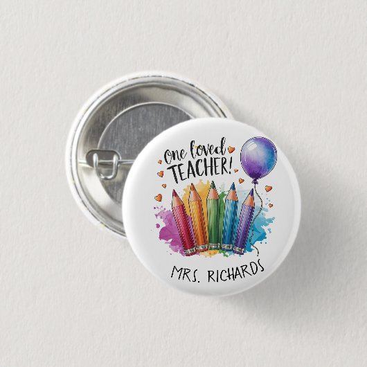 Een geliefde leraar gepersonaliseerd bedankgeschen ronde button 3,2 cm (Voorkant /achterkant)