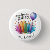 Een geliefde leraar gepersonaliseerd bedankgeschen ronde button 3,2 cm (Voorkant)