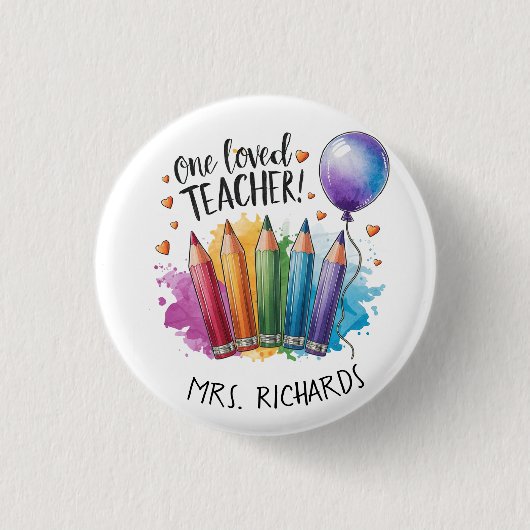 Een geliefde leraar gepersonaliseerd bedankgeschen ronde button 3,2 cm (Voorkant)