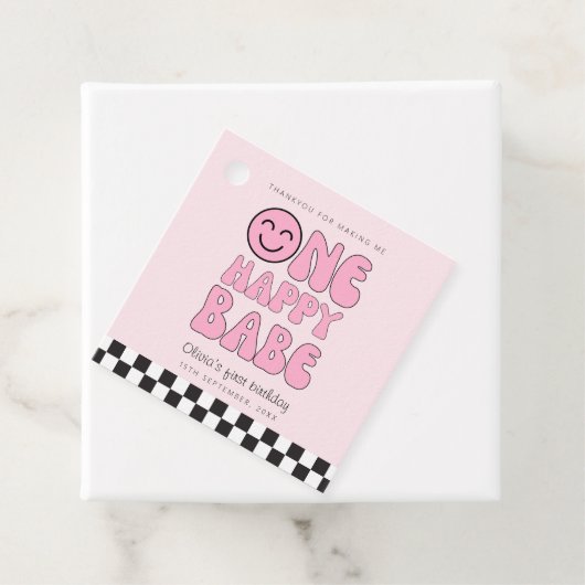 Een gelukkig Babe Happy Face Pink Bedankjes Labels (In situ)