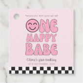 Een gelukkig Babe Happy Face Pink Bedankjes Labels (Voorkant)