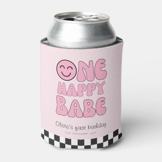 Een gelukkig Babe Happy Face Pink Blikjeskoeler (Blikje Voorkant)